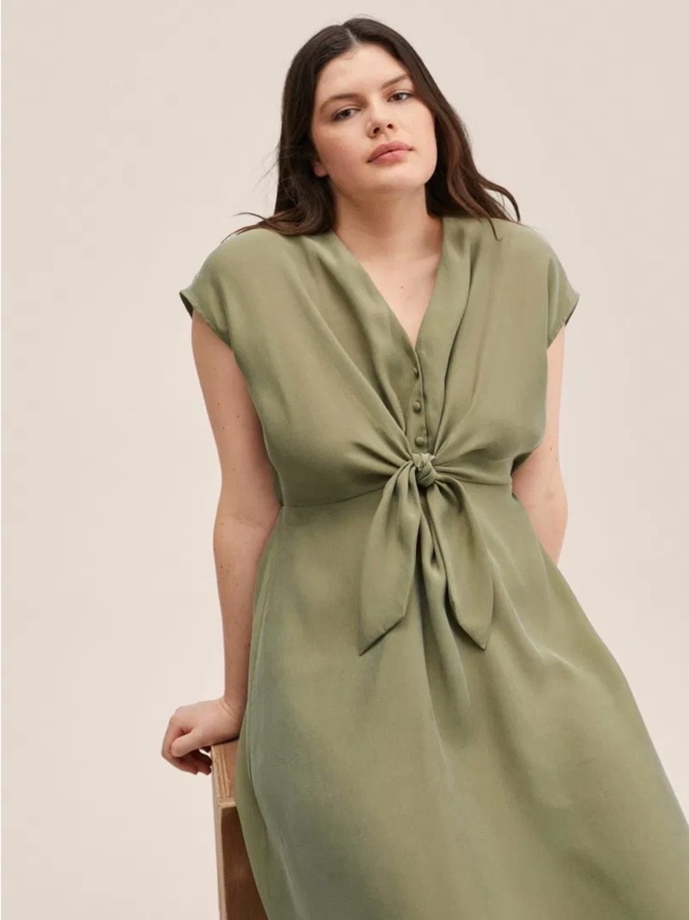 Mango Marte modal-blend khaki midi dress-Size 10 - Picture 2 of 9